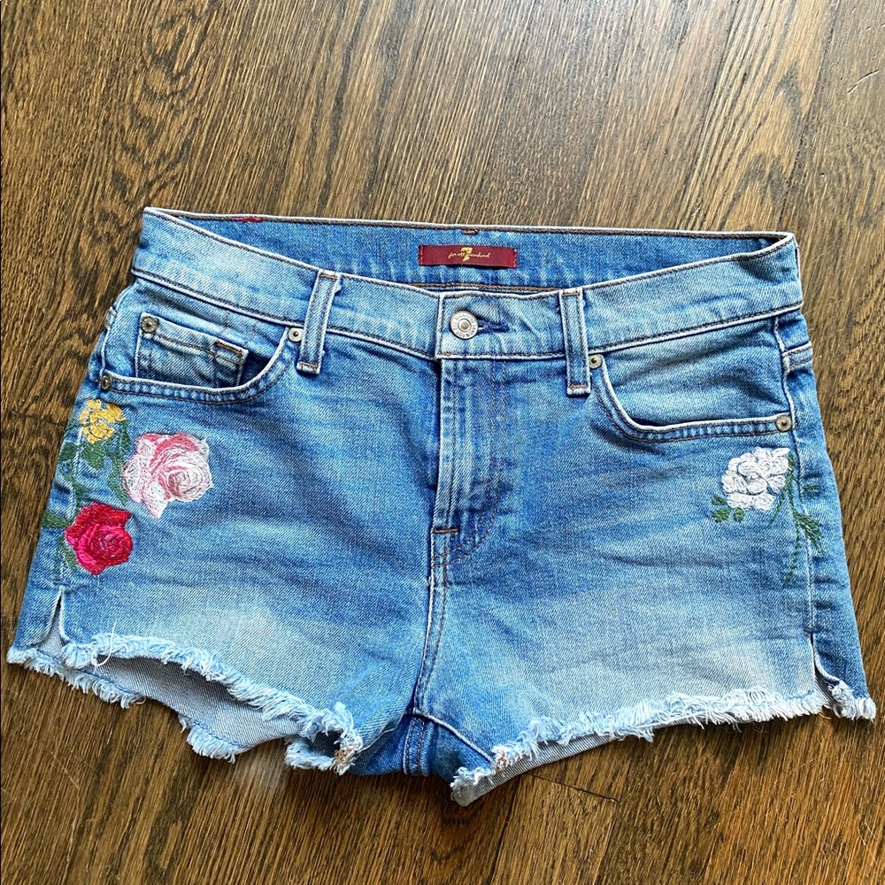 7 for All Mankind embroidered jean shorts
